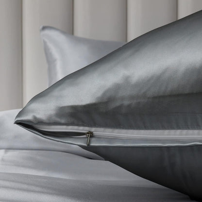 Satin Bettwäsche-Set 135x200 Grau Dunkelgrau 4-teilig