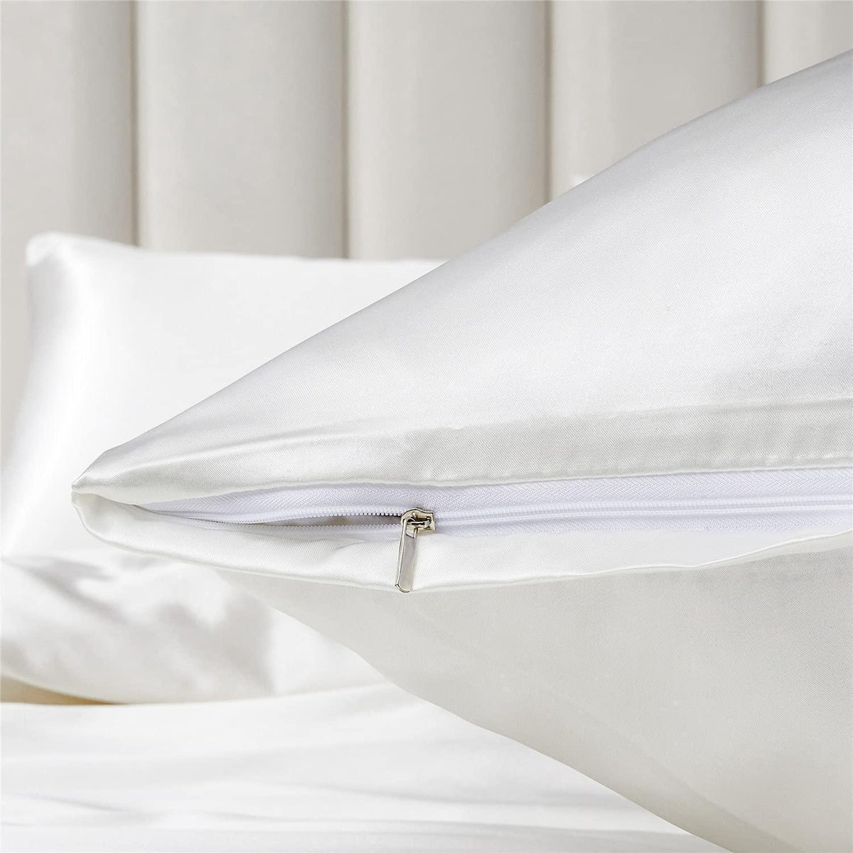 Glänzende Satin Bettwäsche Set 200x220 Weiß Beige Creme