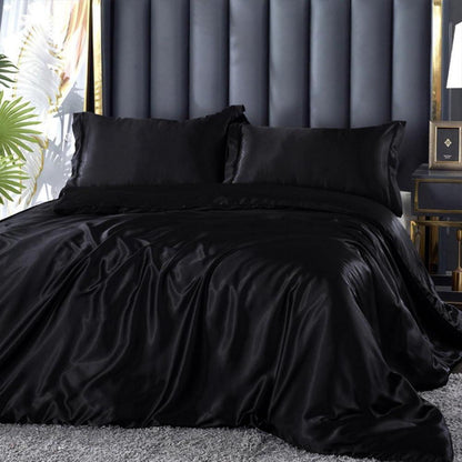 4tlg. Bettwäsche-Set Schwarz 135x200 cm | Satin Glanz
