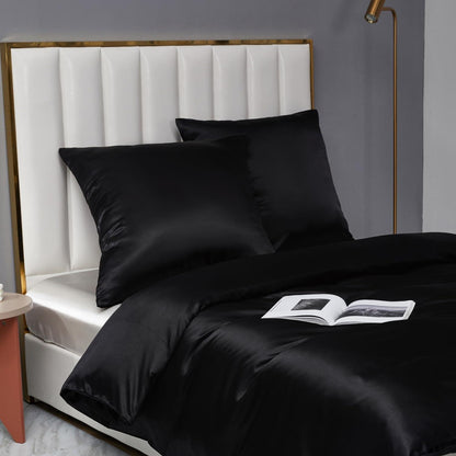 4tlg. Bettwäsche-Set Schwarz 135x200 cm | Satin Glanz