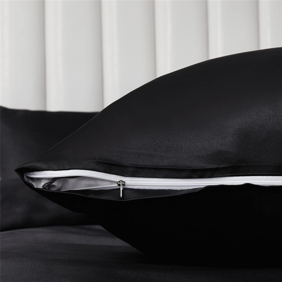4tlg. Bettwäsche-Set Schwarz 135x200 cm | Satin Glanz