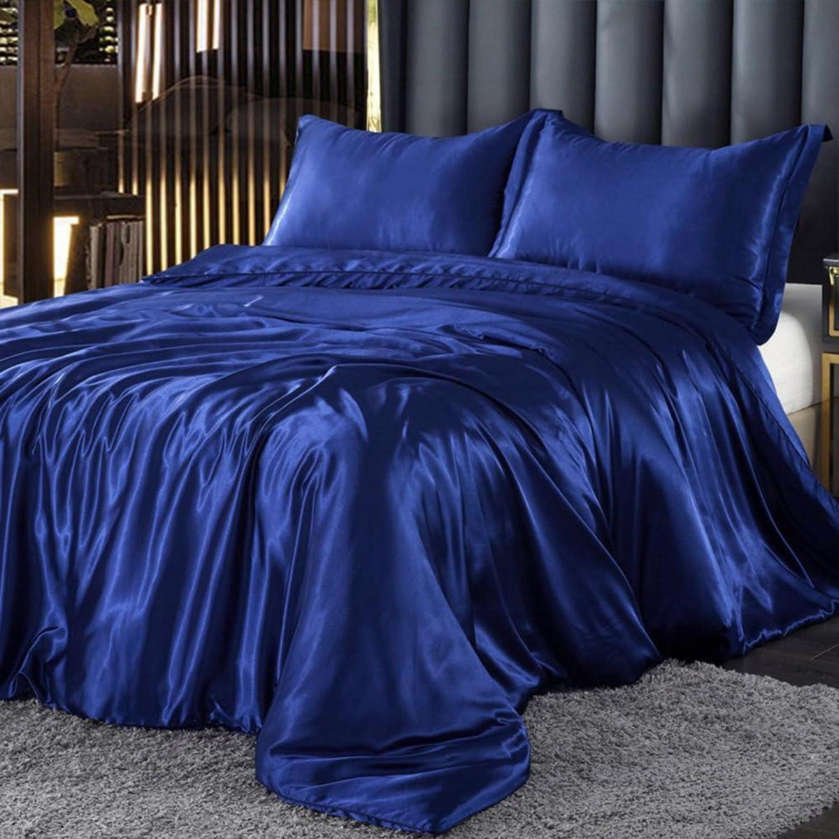 Bettwäsche-Set 135x200cm, 4-teilig, Blau, Satin Glanz