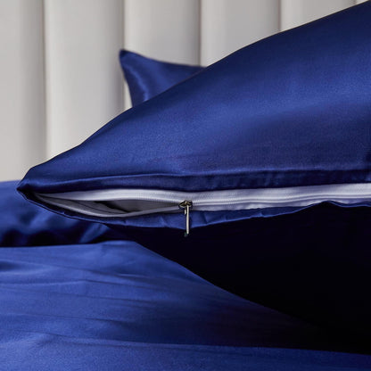 Bettwäsche-Set 135x200cm, 4-teilig, Blau, Satin Glanz