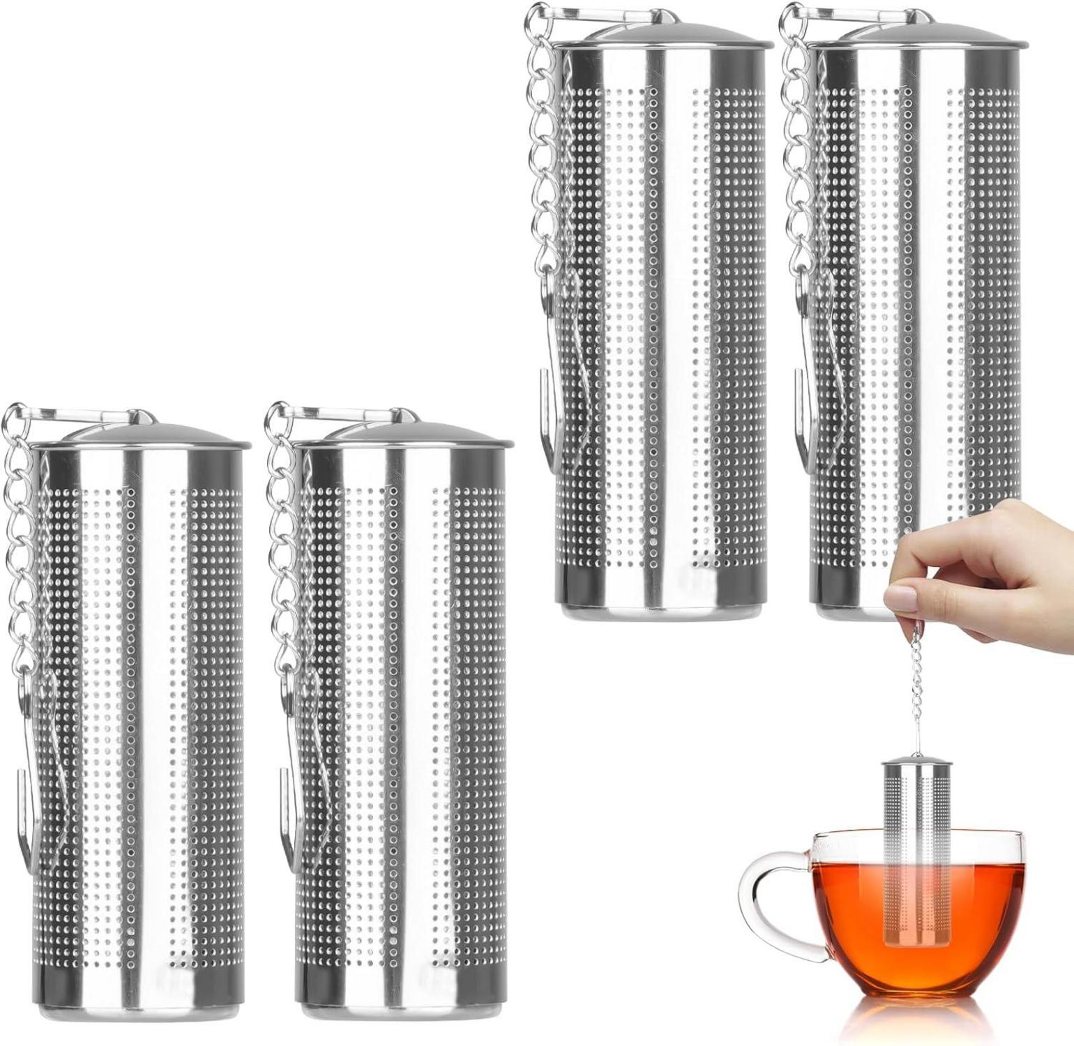 4er Set Edelstahl Teesieb groß mit Kettenhaken und Deckel