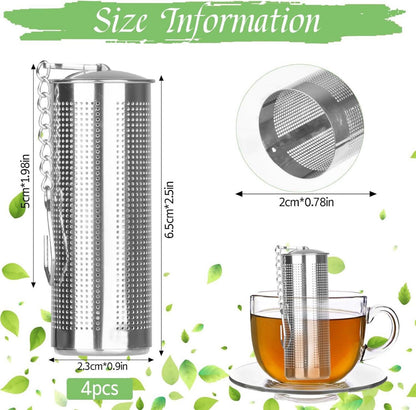 4er Set Großes Teesieb Edelstahl mit Kettenhaken und Deckel