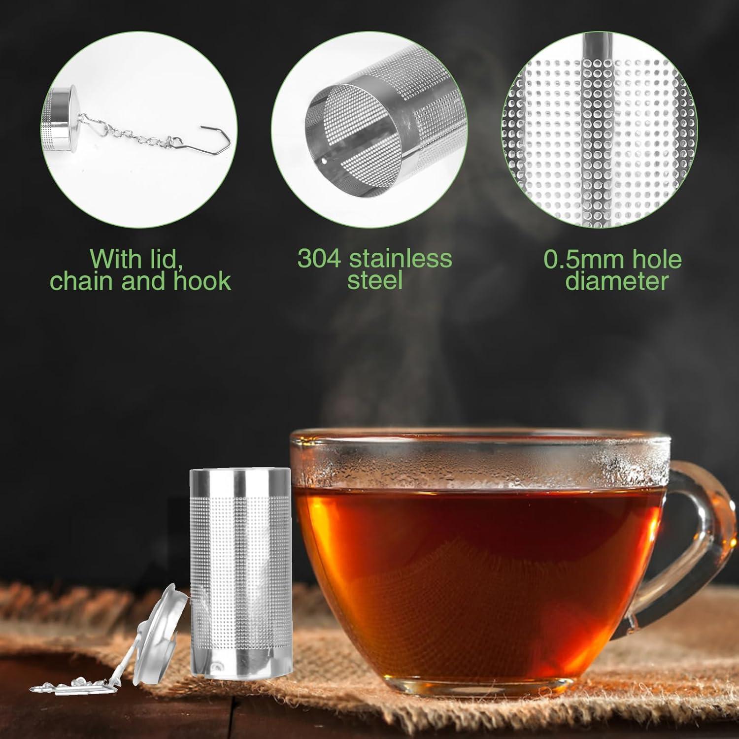 4er Set Edelstahl Teesieb groß mit Kettenhaken und Deckel