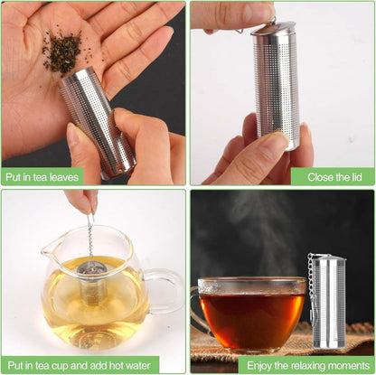 4er Set Große Teesiebe aus Edelstahl mit Kettenhaken und Deckel