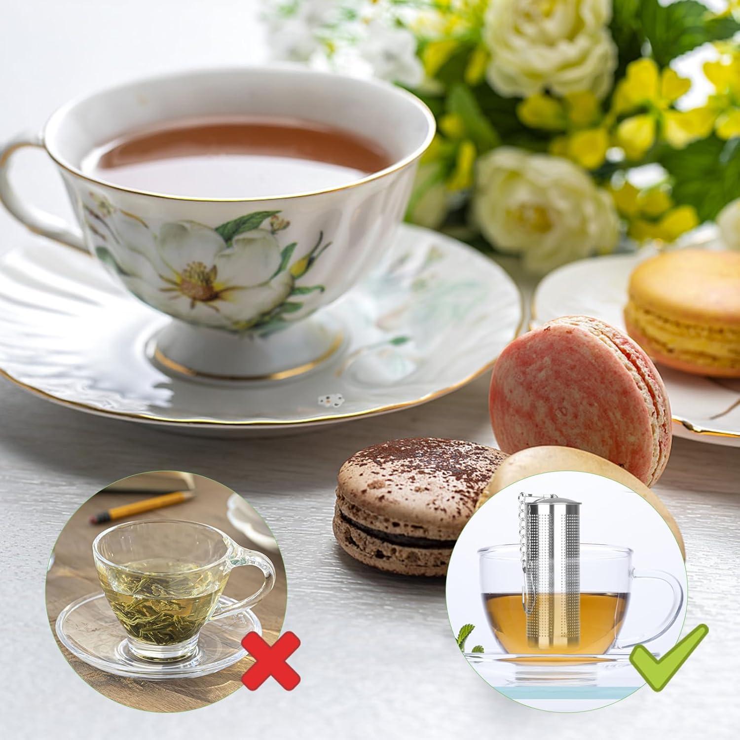 4er Set Großes Teesieb Edelstahl Teeei mit Kettenhaken & Deckel