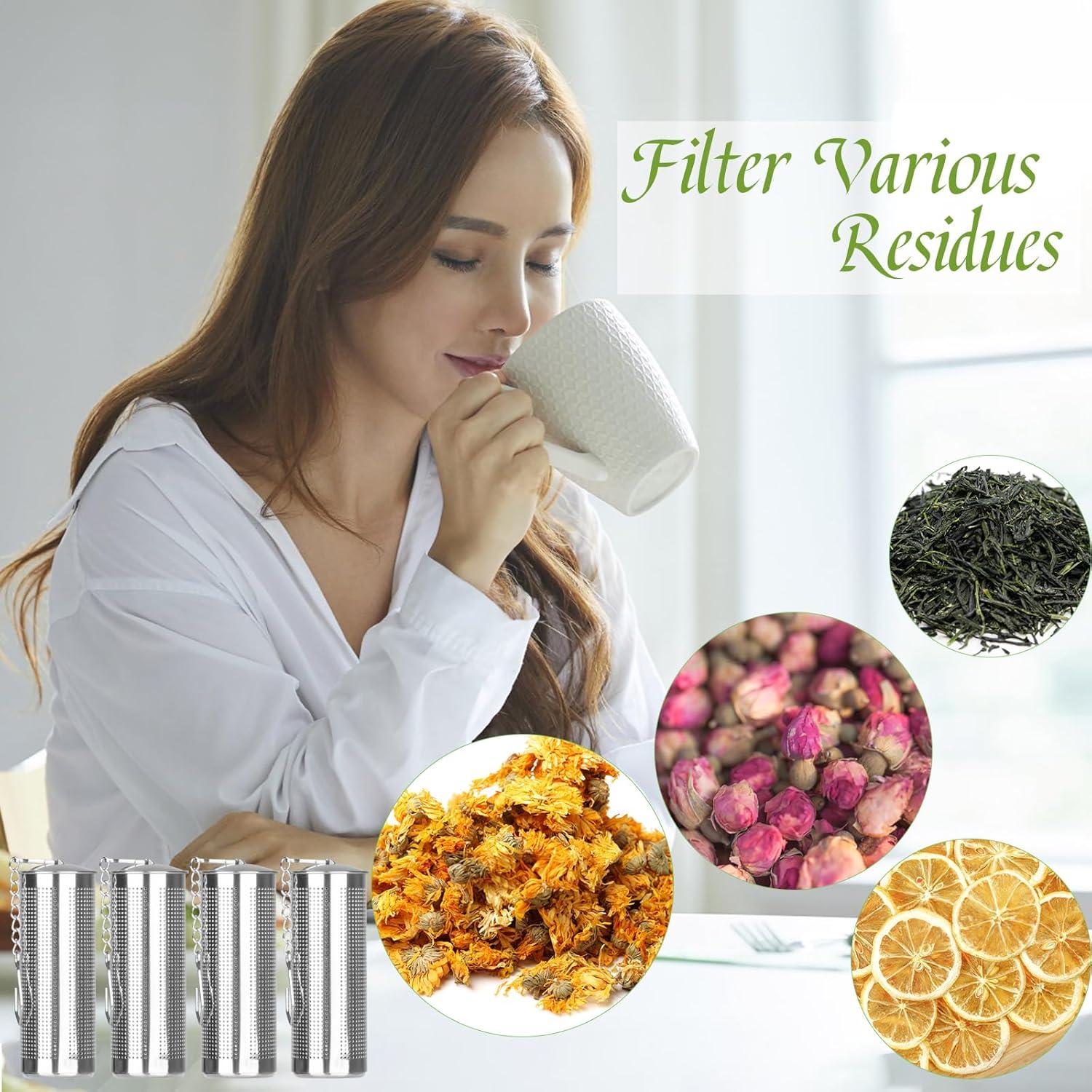 4er Set Große Teesiebe Edelstahl mit Kettenhaken und Deckel