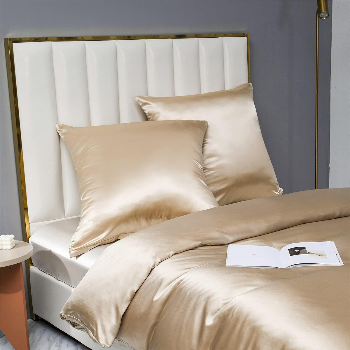 Satin Bettwäsche Set 135x200cm 4-teilig Gold Beige