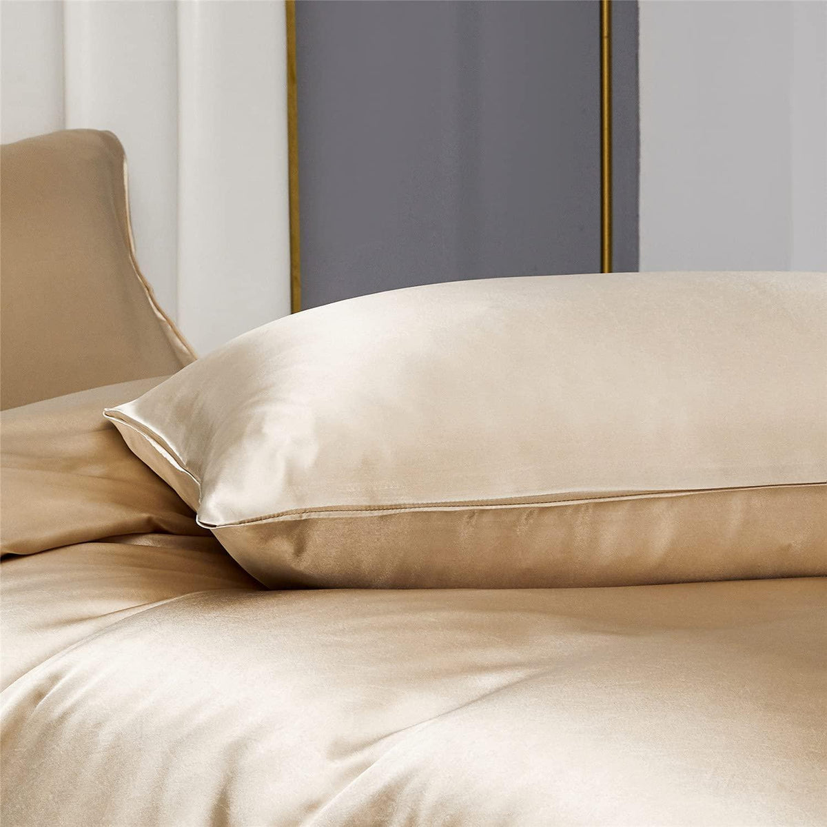 Satin Bettwäsche Set 135x200cm 4-teilig Gold Beige
