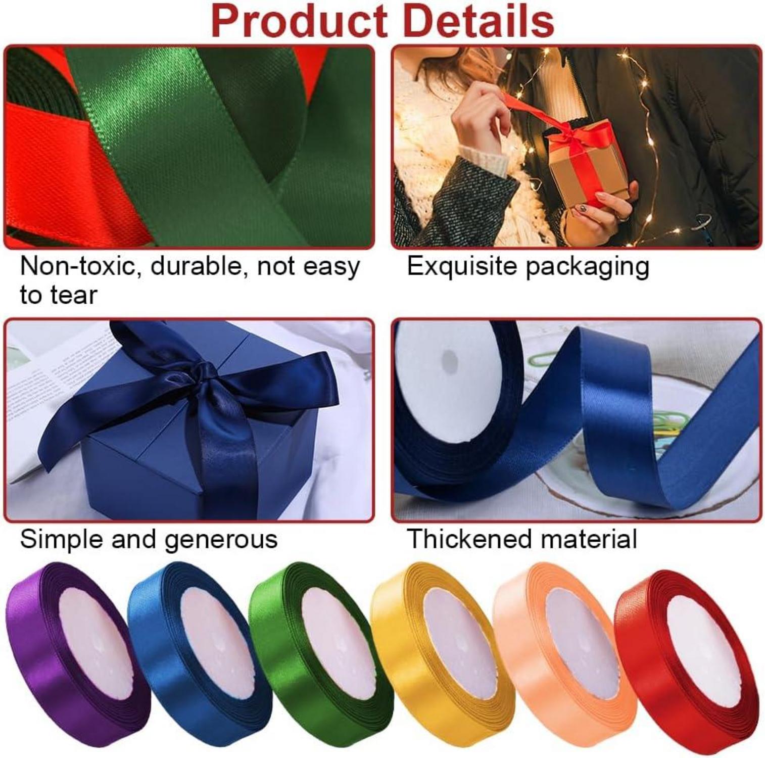 6er Set Polyester Satinband 20mm x 22m - Geschenkband in 6 Farben, breit und hochwertig