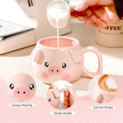 Kaffeetasse 3D Porzellan 400 ml niedliches Schwein personalisierbar Frau Mutter Kind Urlaubspaarton Rosa