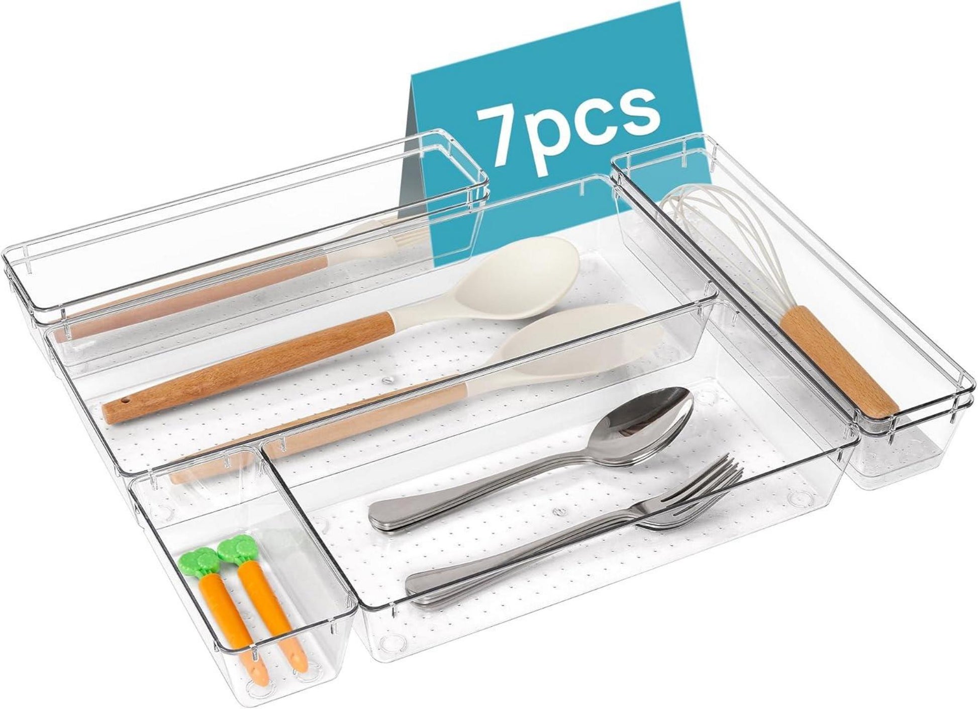 Vtopmart Küchenschubladen-Organizer, Transparent, 7-teilig