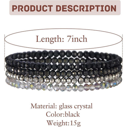 Damen Kristall Perlen Armband Mehrschichtig Boho Modeschmuck Schwarz