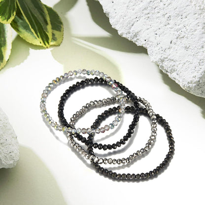 Damen Kristall Perlen Armband Mehrschichtig Boho Modeschmuck Schwarz