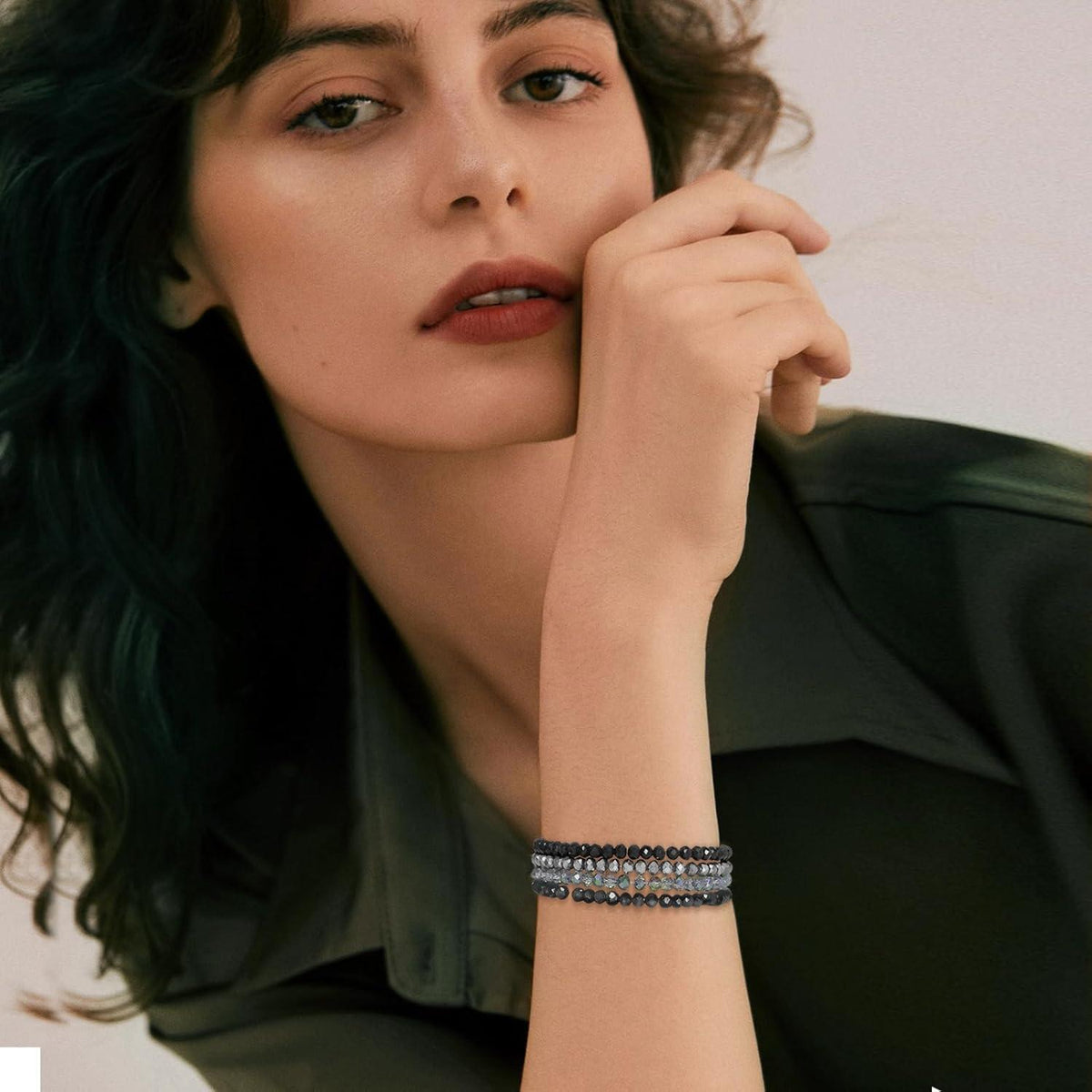 Damen Kristall Perlen Armband Mehrschichtig Boho Modeschmuck Schwarz