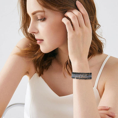 Damen Kristall Perlen Armband Mehrschichtig Boho Modeschmuck Schwarz