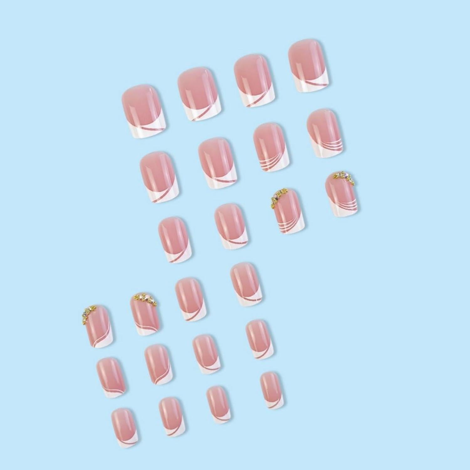 Press on Nägel Weiß Wavy Eckig Strass Kunstnägel 24 Stück