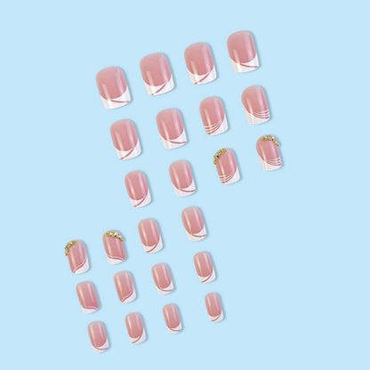 Press on Nägel Weiß Wavy Eckig Strass Kunstnägel 24 Stück