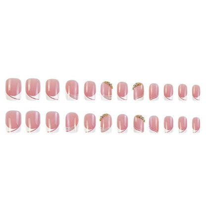 24 Stück Weiß Wavy Eckig Nägel Zum Aufkleben KurzStrass Glossy Künstliche Nägel Frauen