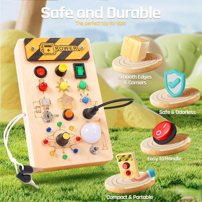 Montessori Spielzeug ab 1 Jahr Busy Board LED Holz