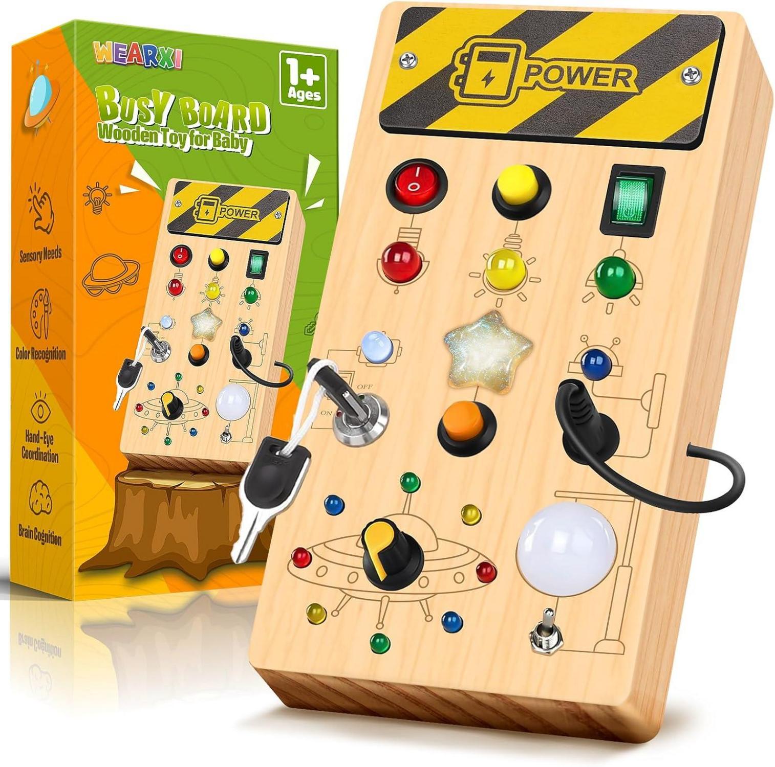 Montessori Spielzeug ab 1 Jahr Busy Board LED Holzspielzeug
