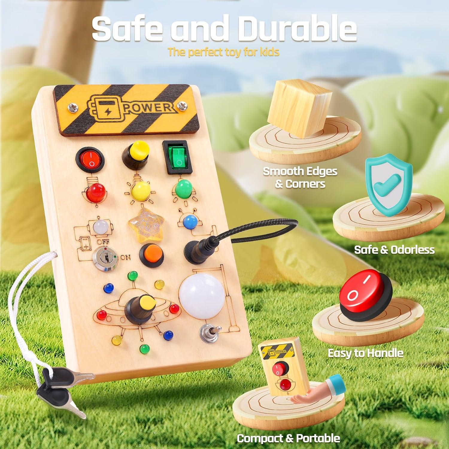 Montessori Spielzeug ab 1 Jahr Busy Board LED Holzspielzeug