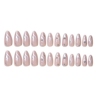24 Stück Silber Swirl Mandel Nägel Glossy Pink Oval Kurz