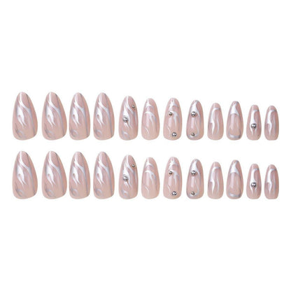 24 Stück Silber Swirl Mandel Nägel Aufkleben Kurz Oval Design Pink