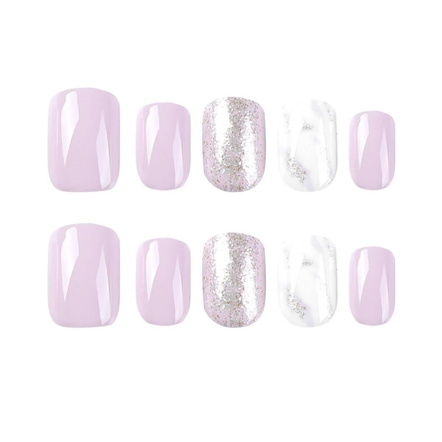 24 Stück Eckige Rose Glitzer Nägel Kurz Künstliche