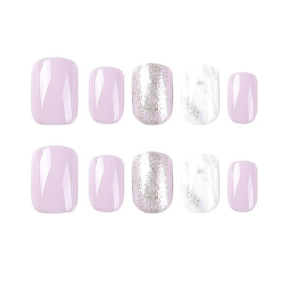 24 Stück Eckige Rose Glitzer Nägel Kurz Künstliche