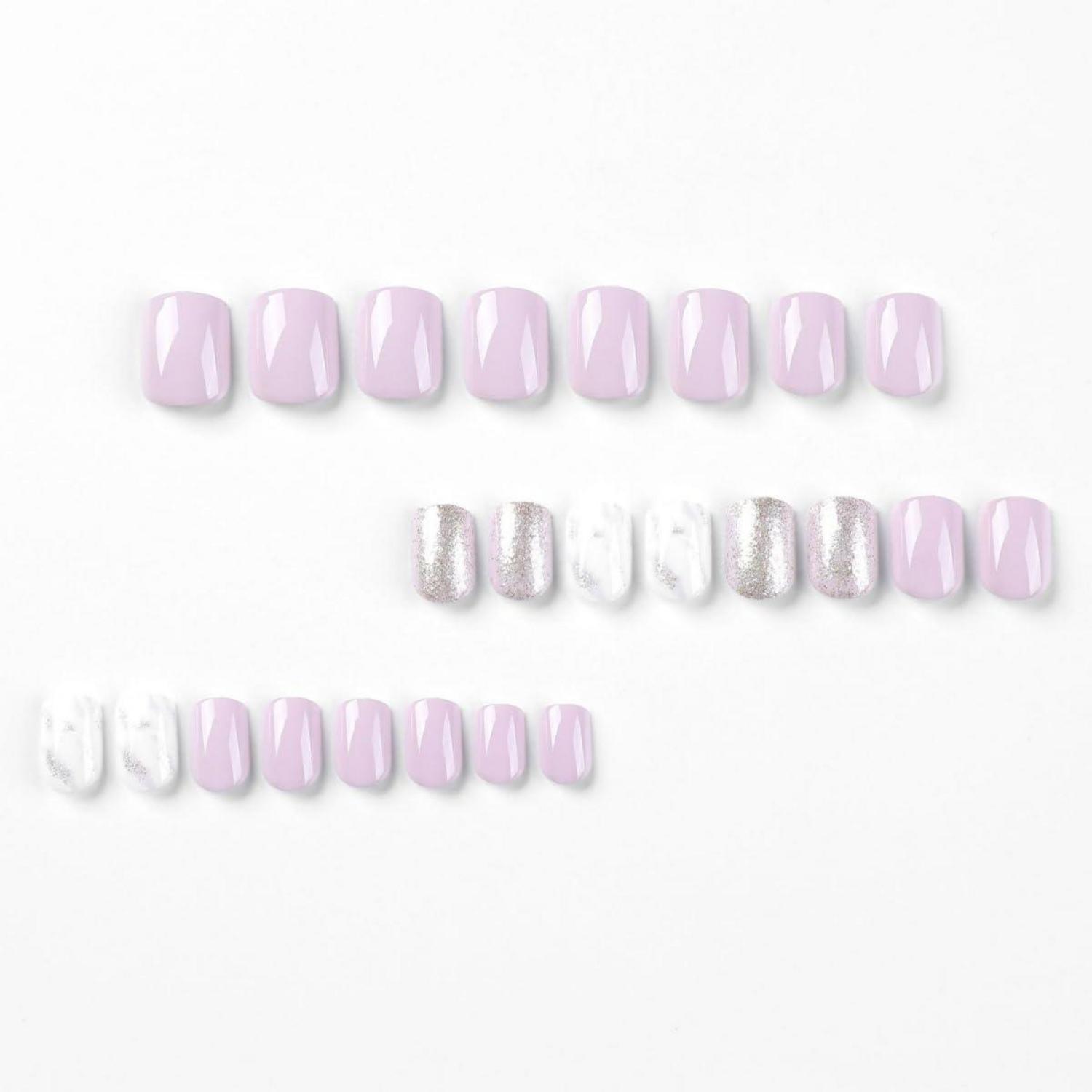 24er Set Eckige Press-On Nägel Glitzer Design, Künstliche