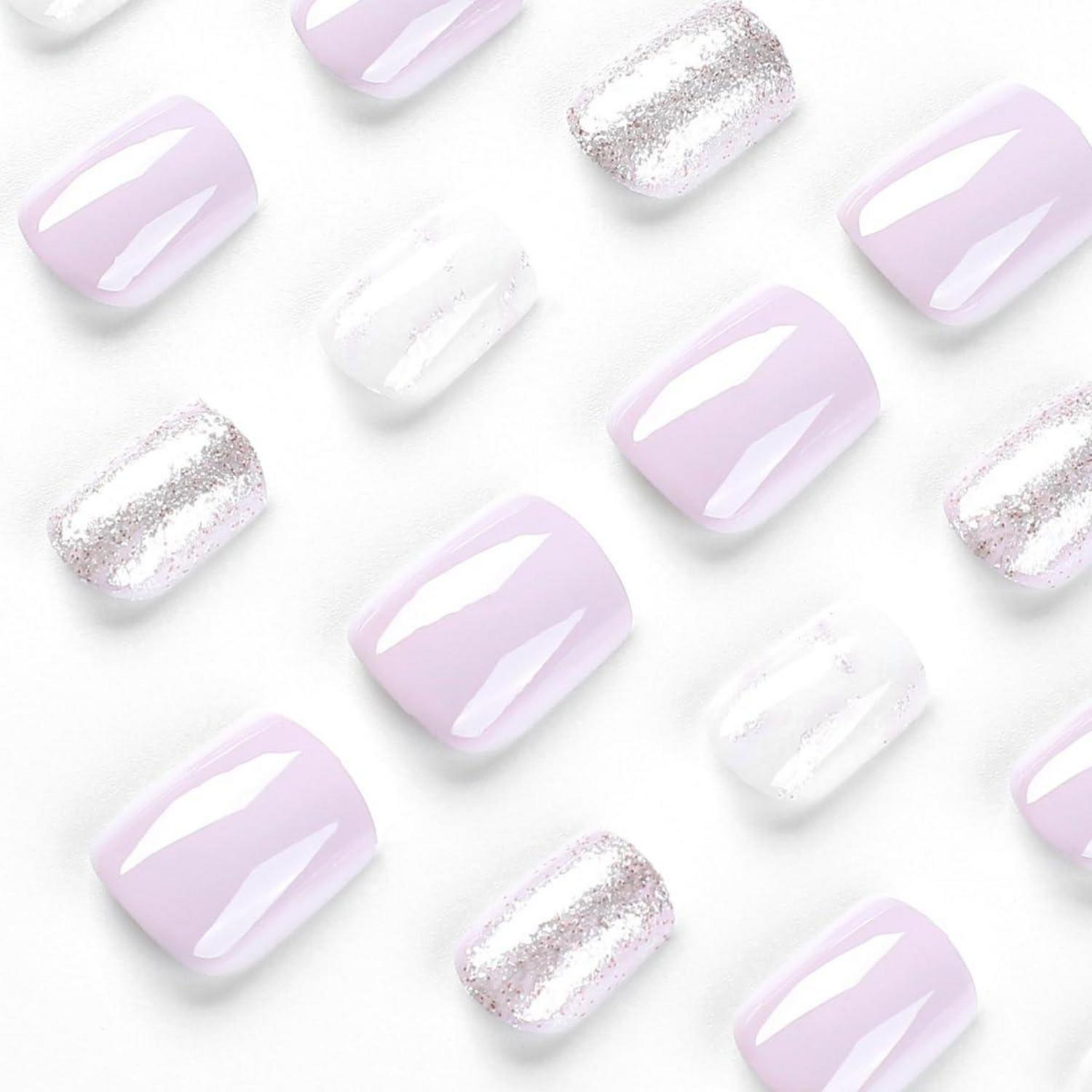 JUSTOTRY 24 Stück Rose Eckig Nägel Glitzer Press on Nails Künstliche Nägel Frauen