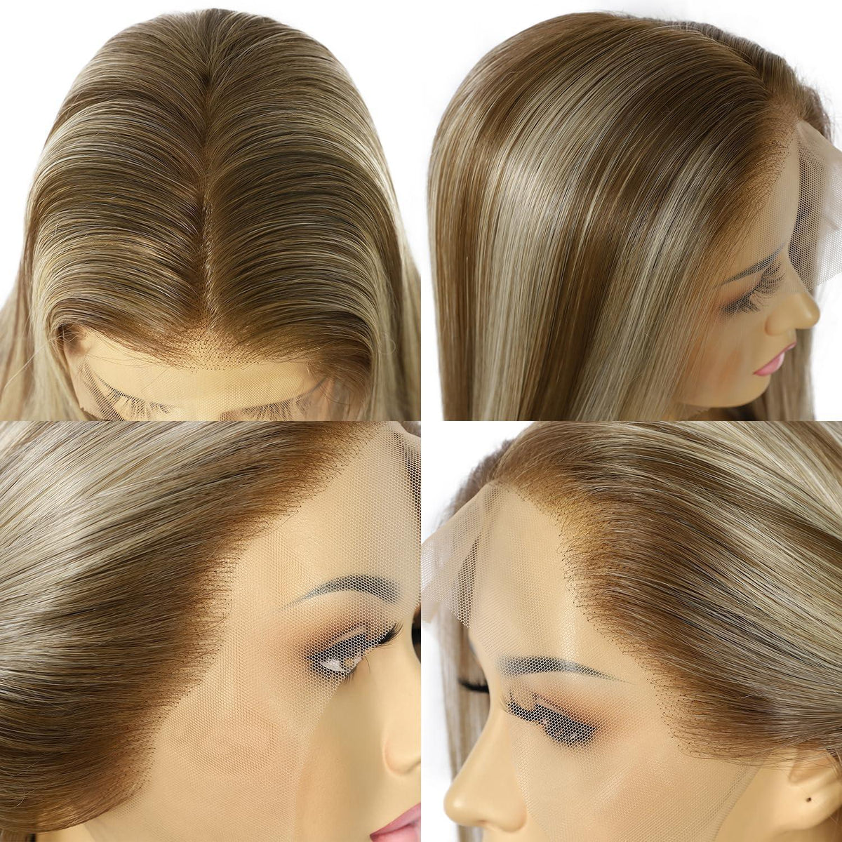 Blond Lange Gerade Perücke 13x6 Lace Front Synthetik 26 Zoll