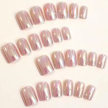 24 Stück Eckig Nägel Aufkleben Pink Mirror Einfarbig Fake