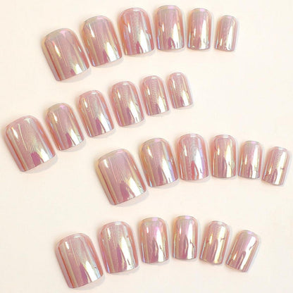 24 Stück Eckig Nägel Aufkleben Pink Mirror Einfarbig Fake