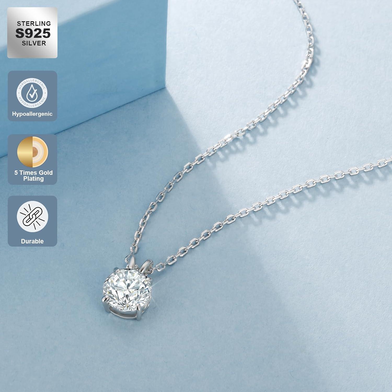 925 Silber Moissanite Anhänger Kette 1 Karat Damen Halskette VVS1 Halo Solitärhalterung
