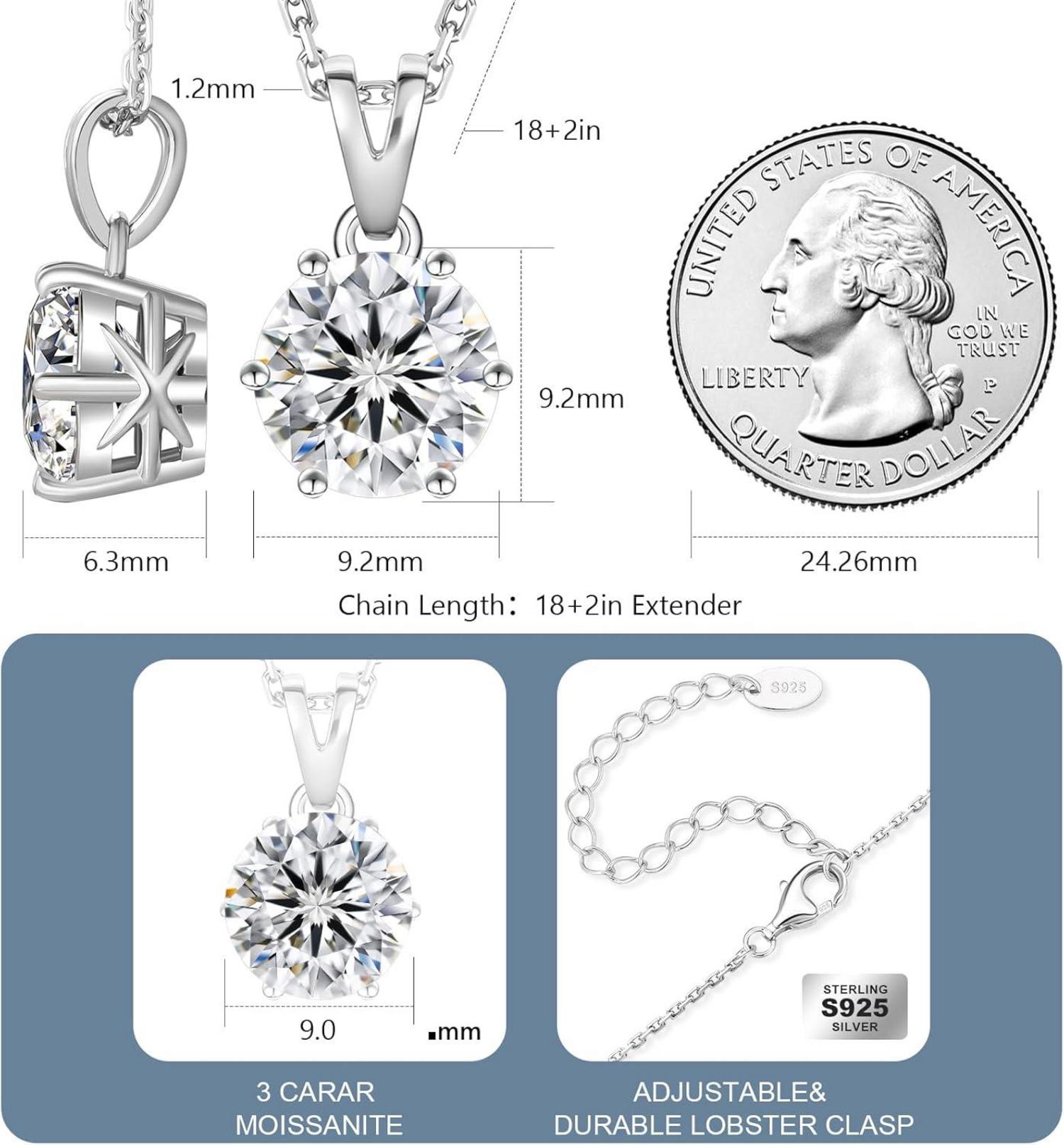 Moissanit Halskette Damen 925 1/2/3ct D VVS1 45+5cm Einstellbar