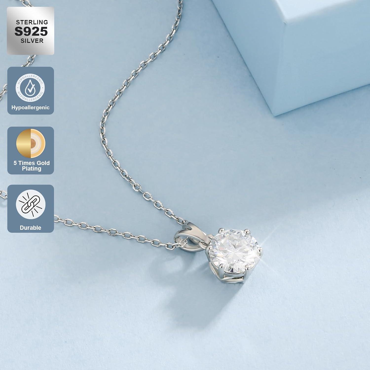Moissanit Kette 925 Silber 1 Karat D VVS1 Anhänger 45+5cm Geschenkbox