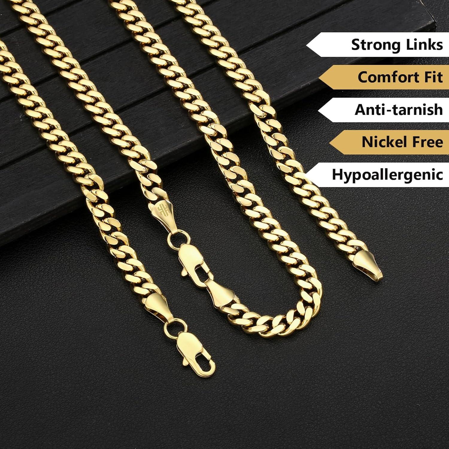 Herren Panzerkette Edelstahl 7mm Cuban Chain Gold 61cm