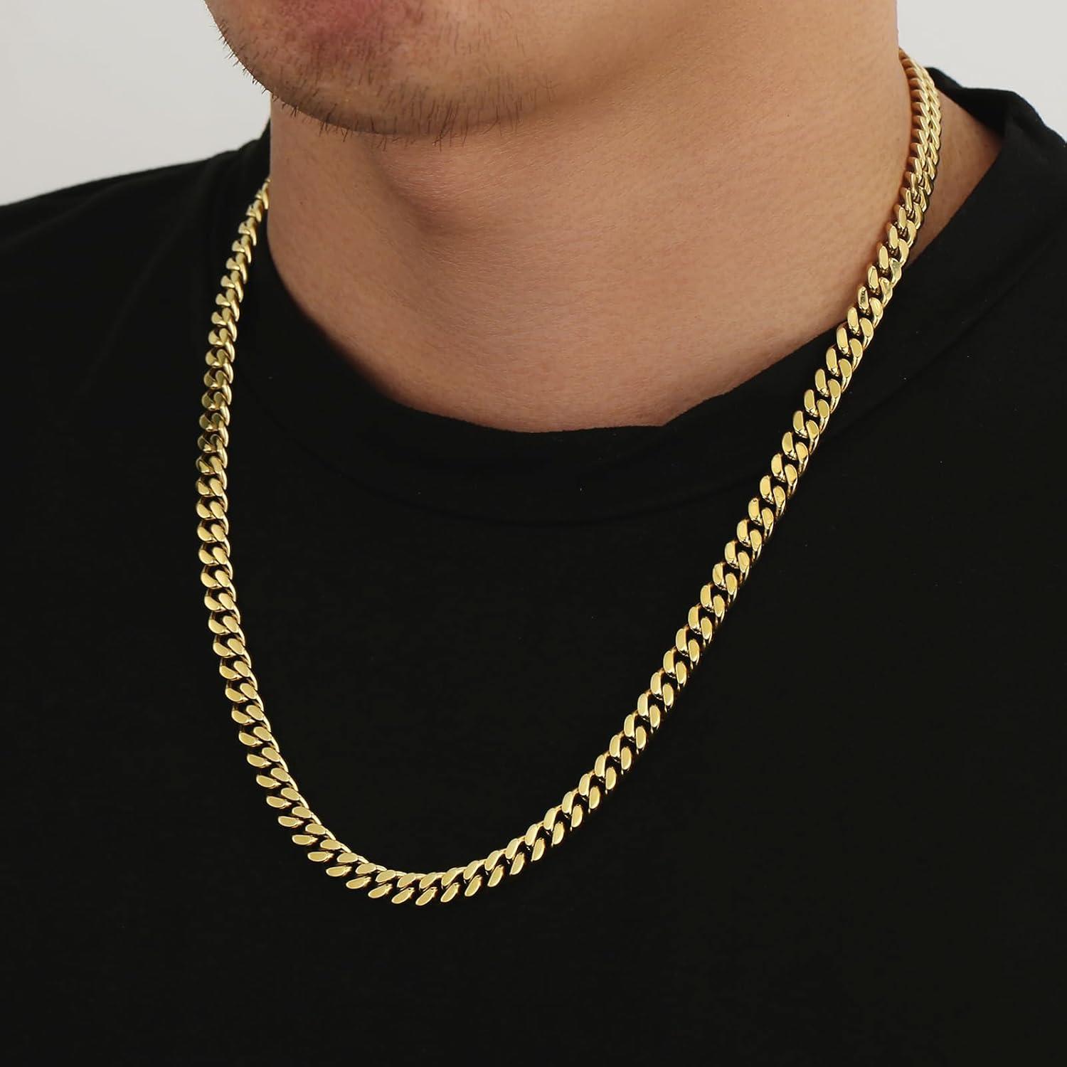 Herren Edelstahl Panzerkette mit Diamantschliff 14K Gold Beschichtet