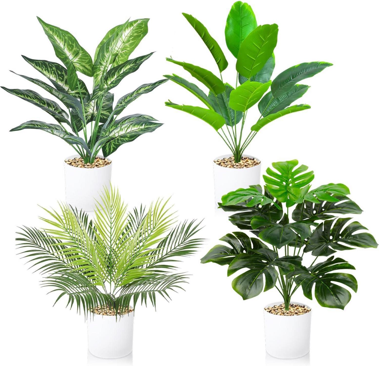 Kunstpflanze 4er Set Töpfe Künstliche Pflanzen Deko Grün 40cm