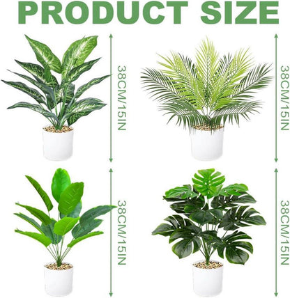 Kunstpflanze 4er Set Töpfe Künstliche Pflanzen Deko Grün 40cm