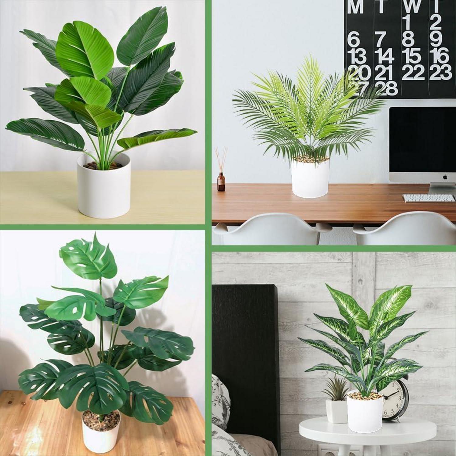 4er Set 40cm Kunstpflanzen im Topf Grün Fake Plant Deko für Wohnzimmer Büro