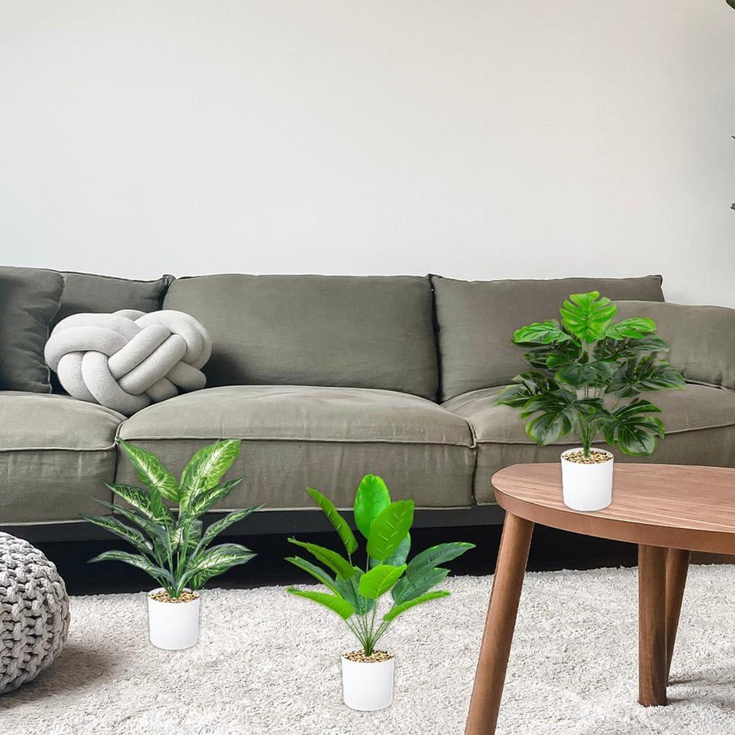 4er Set 40cm Kunstpflanzen im Topf Grün Fake Plant Deko für Wohnzimmer Büro
