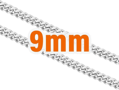 Herren Panzerkette 9mm Edelstahl Cuban Link Halskette Silber 61cm