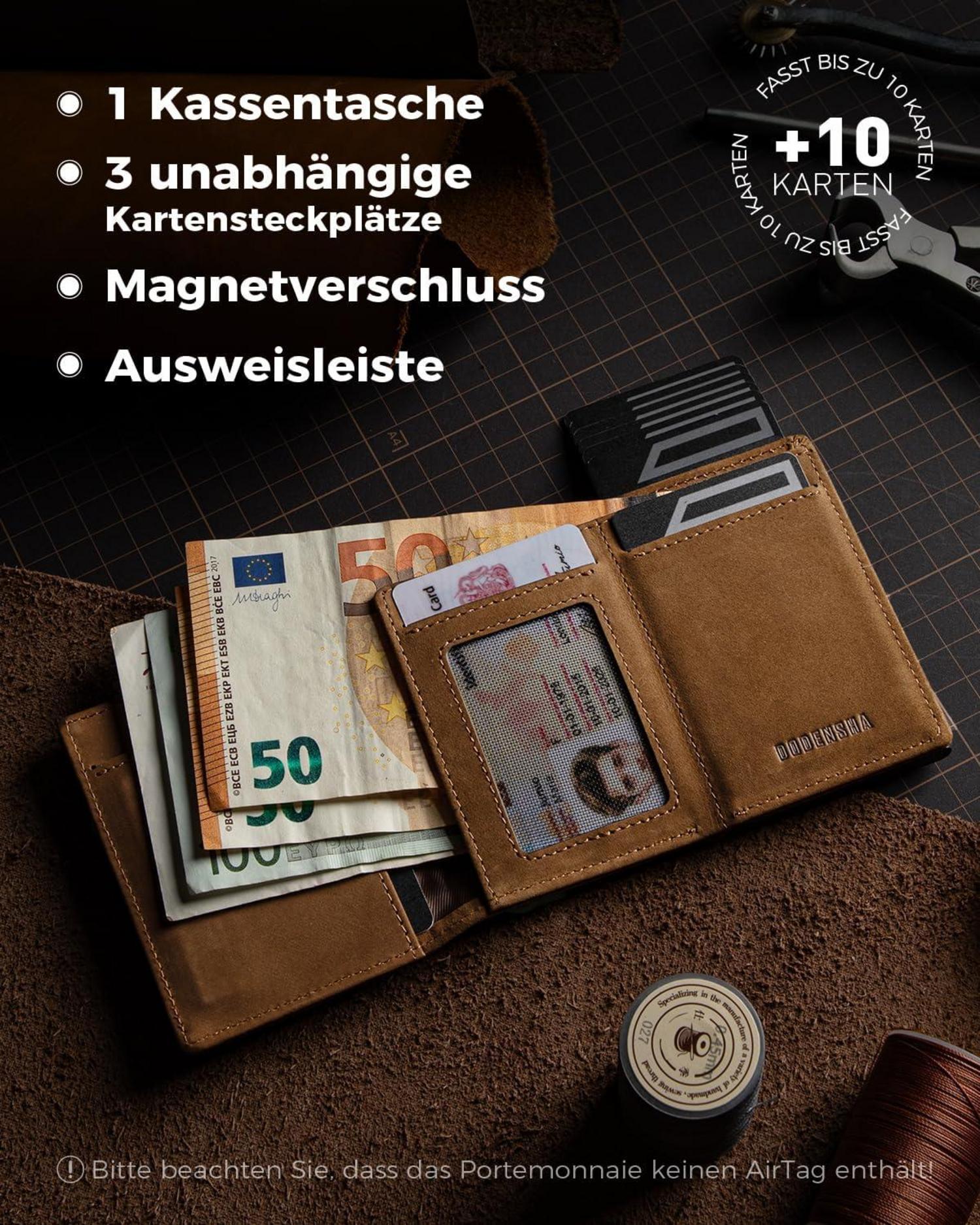 Retro RFID 10 Karten Wallet Herren mit Münzfach Vintage Braun