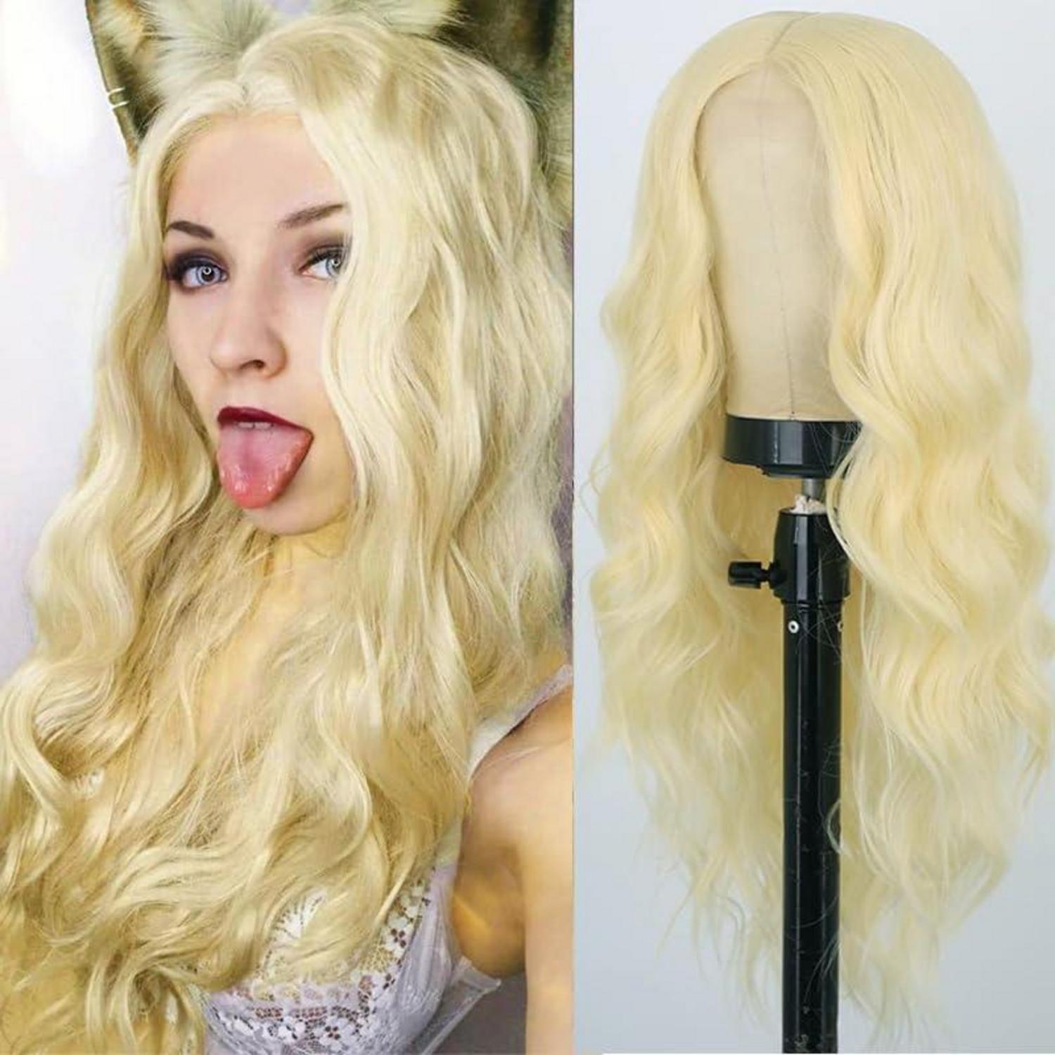 Hellblonde lange lockige Perücke 27’’ für Frauen Mädchen volles Haar
