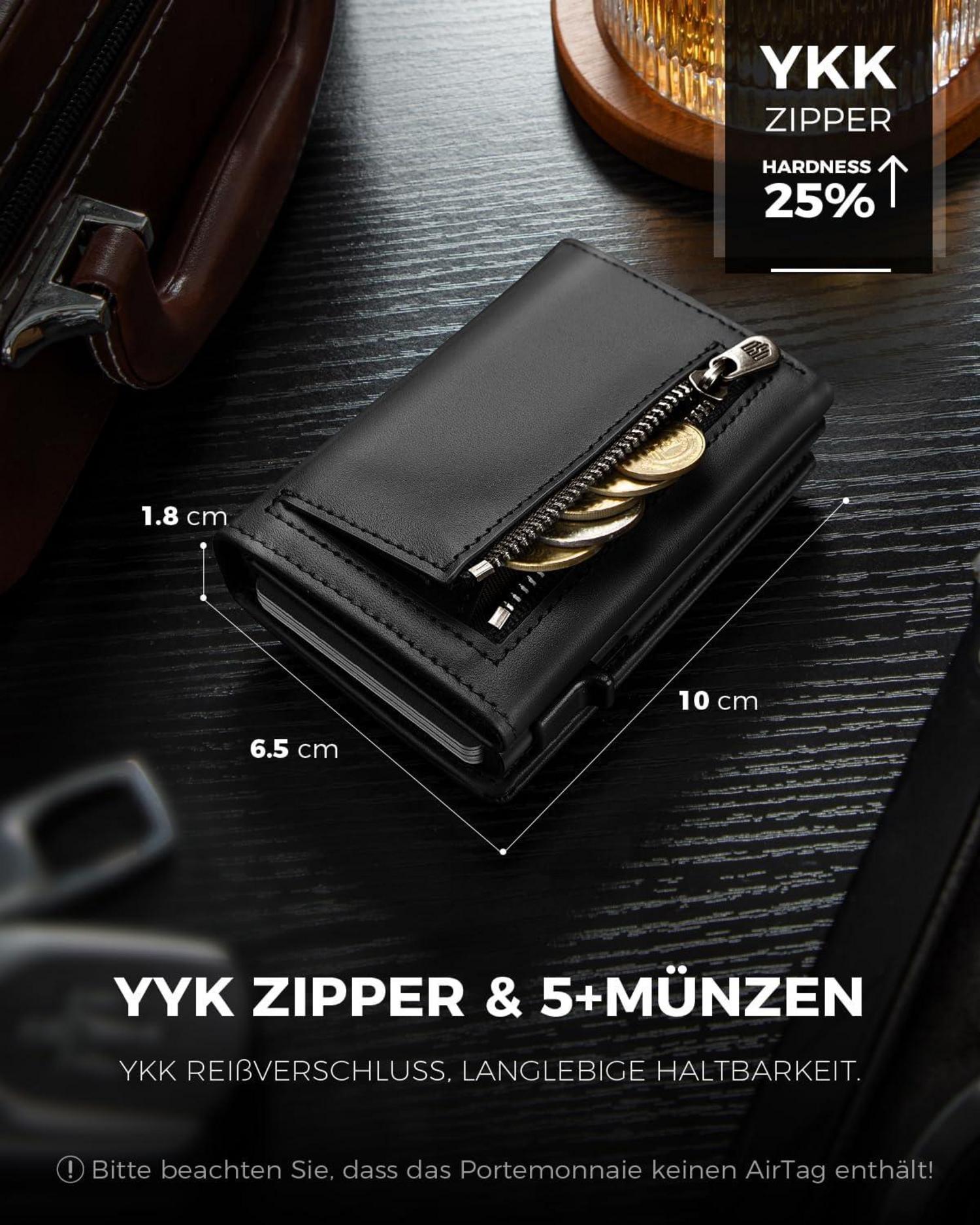 Slim RFID Wallet mit Münzfach für Herren | Airtag | 10+ Karten
